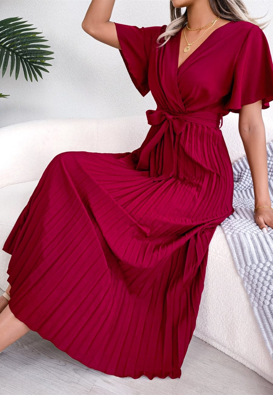 Flutter Sleeve Pleated Dress