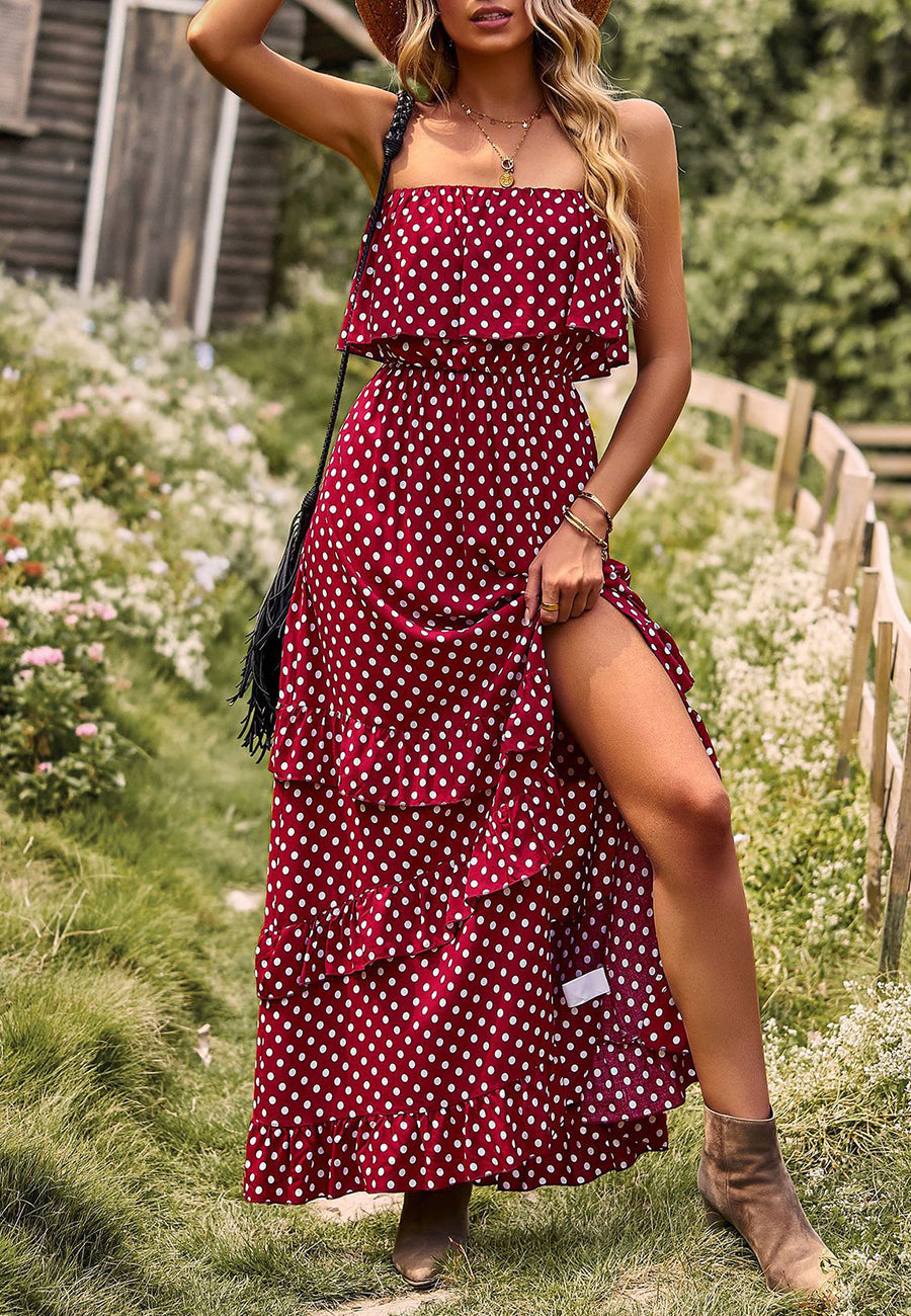 Dot Ruffle Maxi Dress