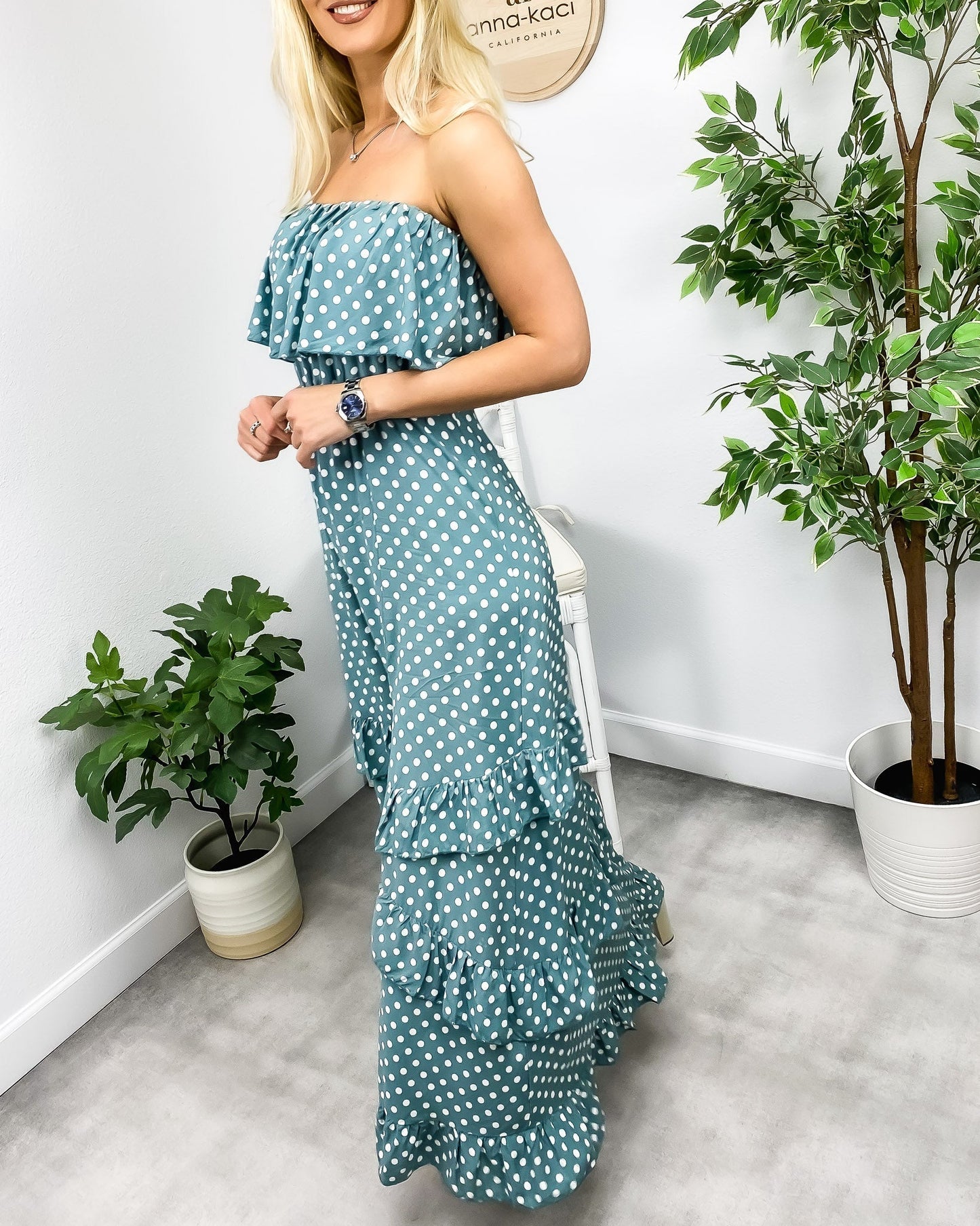 Dot Ruffle Maxi Dress