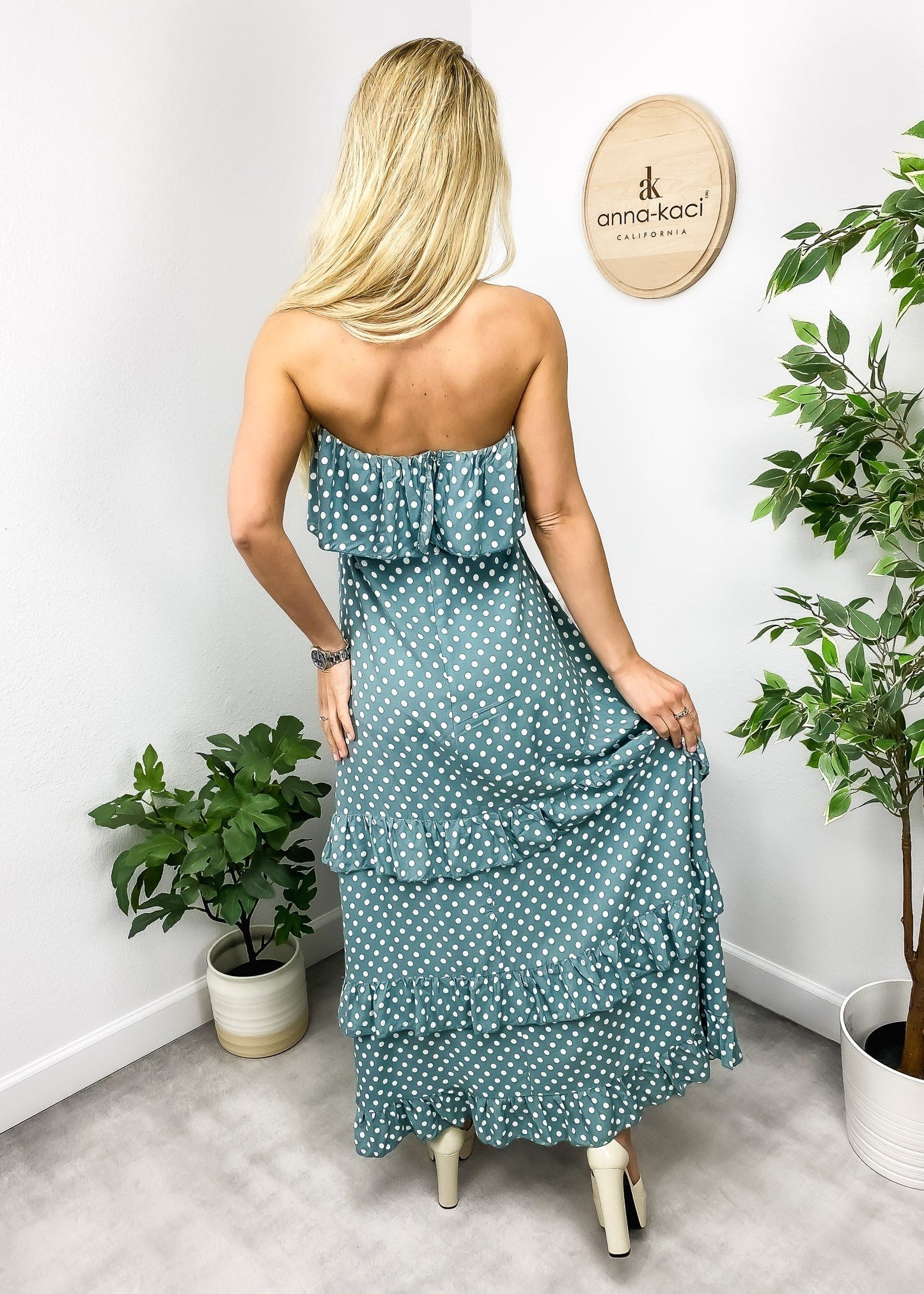 Dot Ruffle Maxi Dress