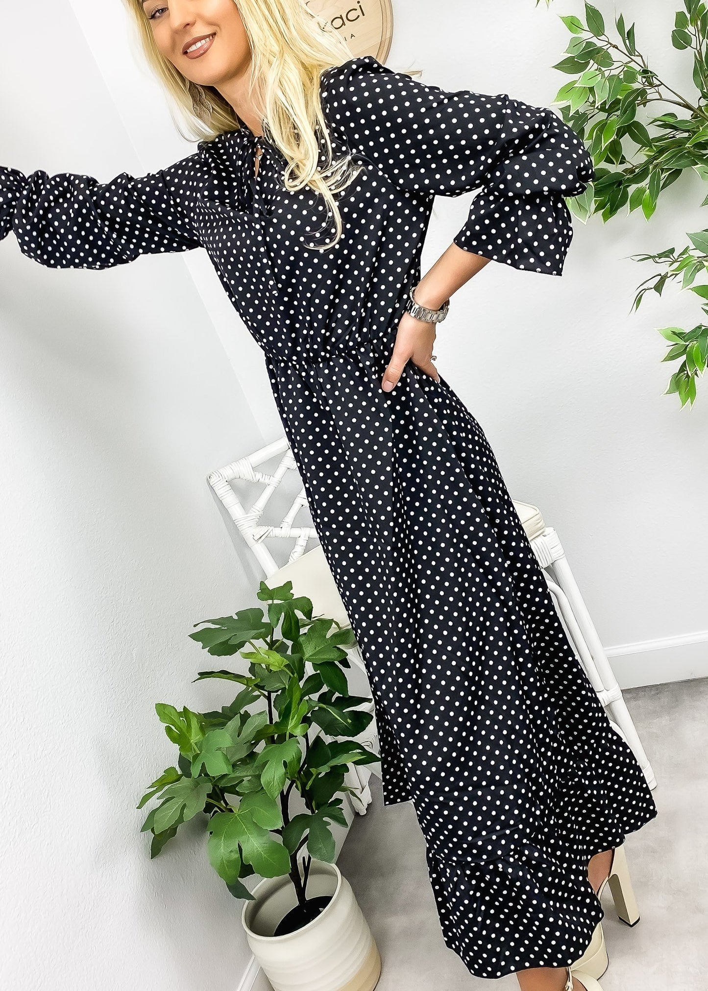 Tie Polka Dot Print Dress