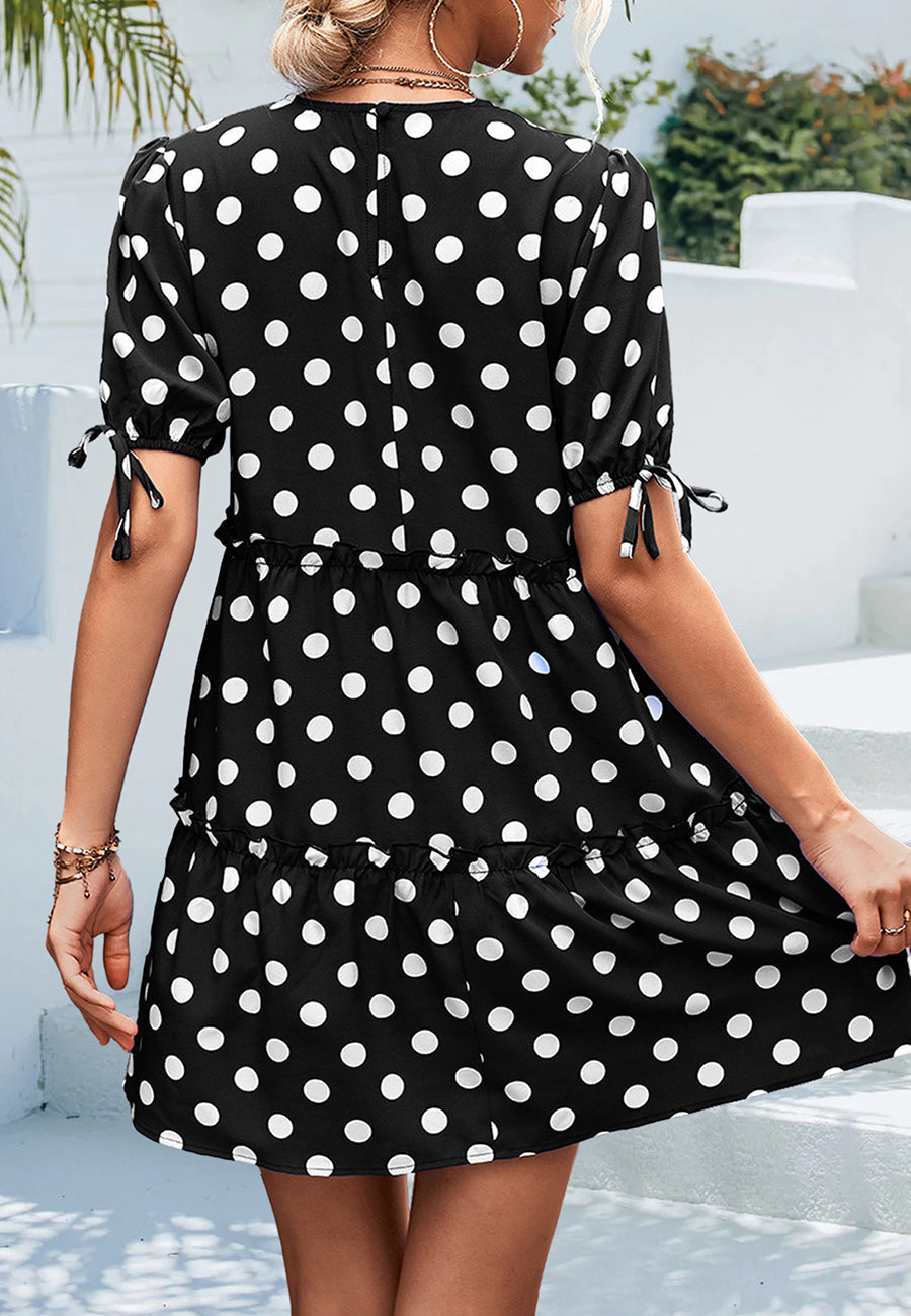 Dot Puff Sleeve Tiered Dress