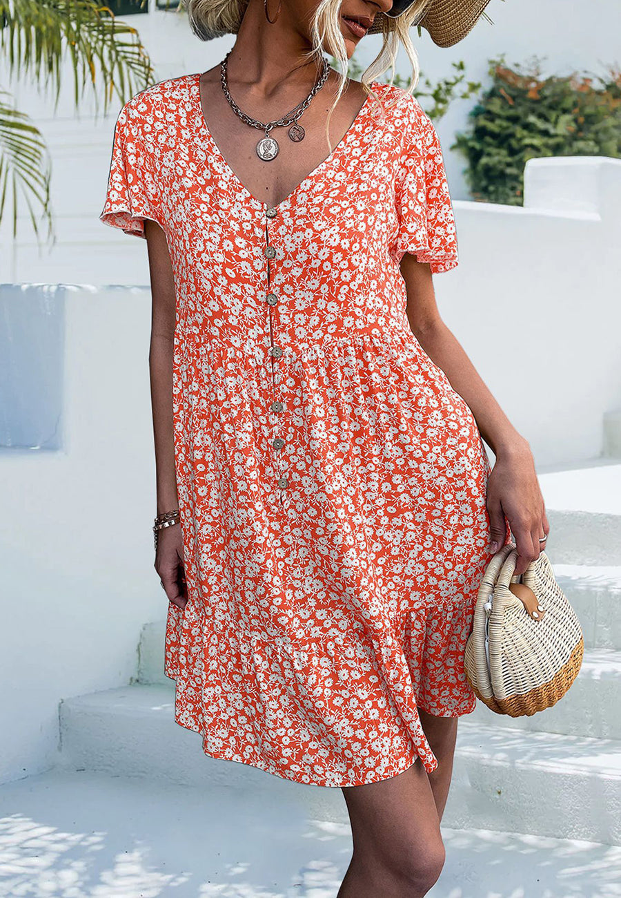 Ditsy Floral Flutter Sleeve Dress