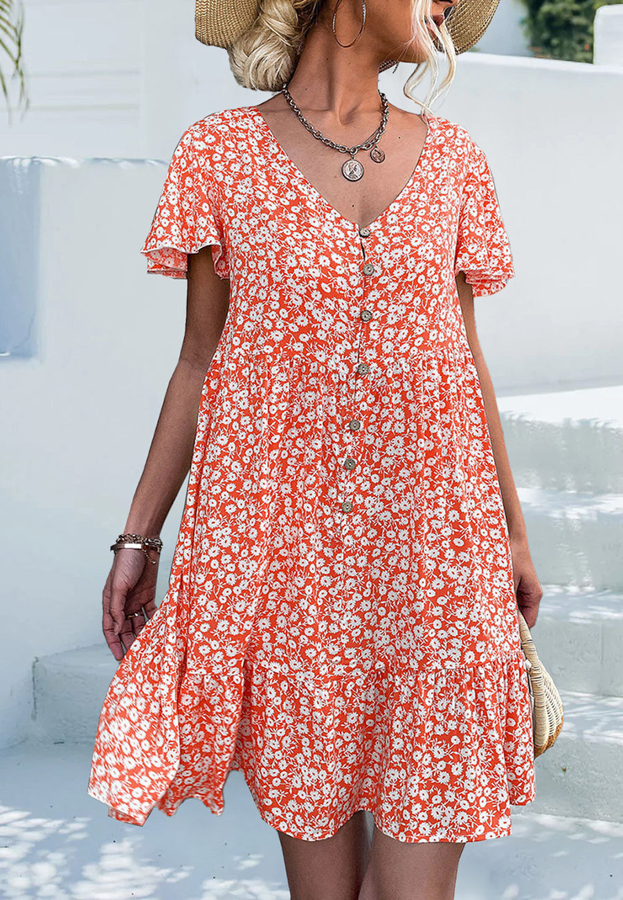 Ditsy Floral Flutter Sleeve Dress