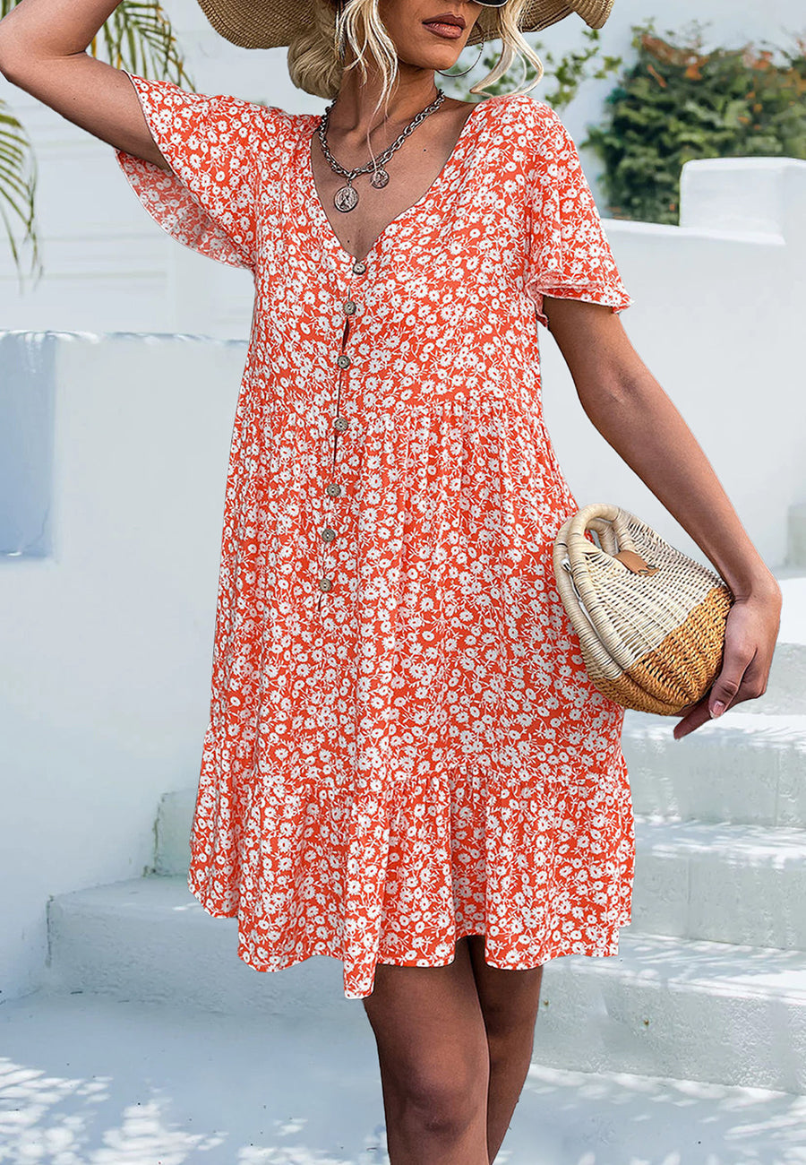 Ditsy Floral Flutter Sleeve Dress