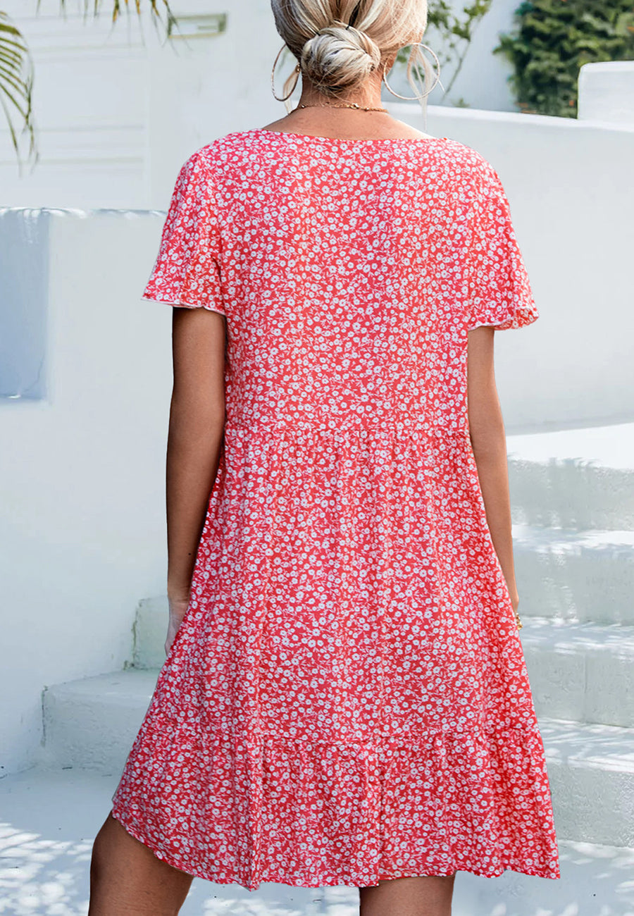 Ditsy Floral Flutter Sleeve Dress