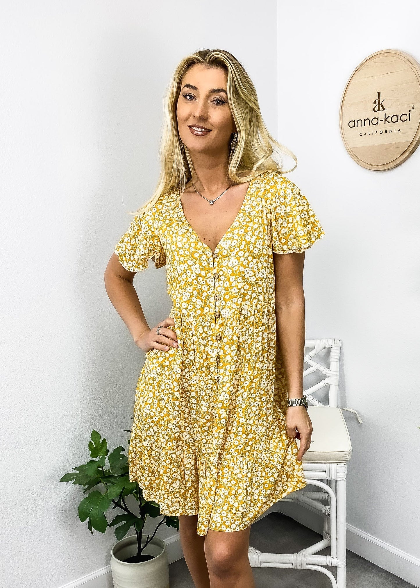 Ditsy Floral Flutter Sleeve Dress