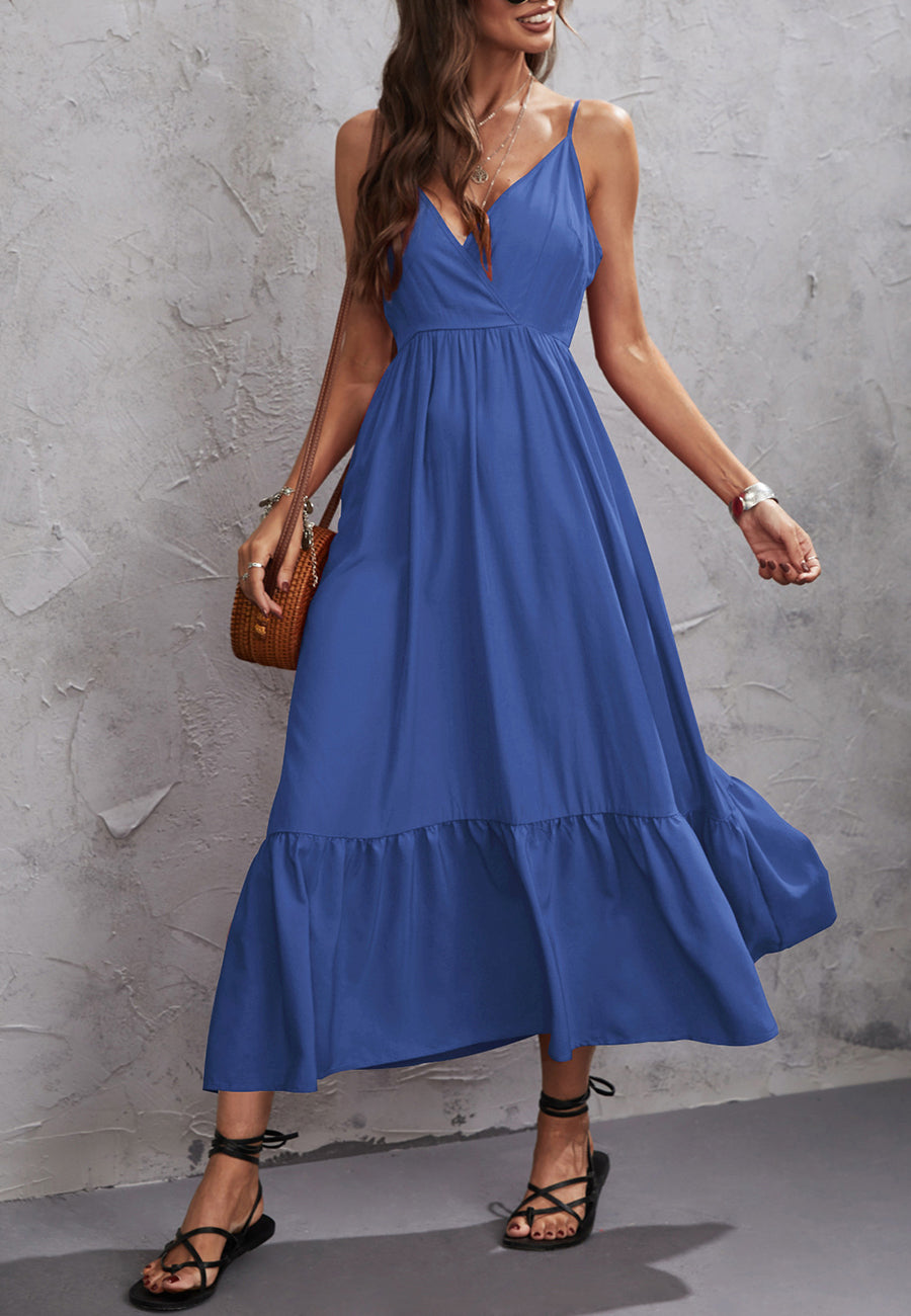 Color Surplice Neck Dress