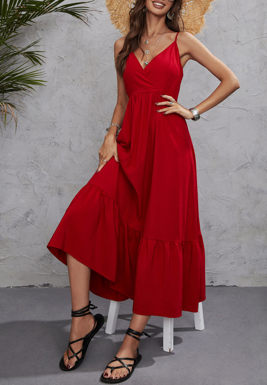 Color Surplice Neck Dress
