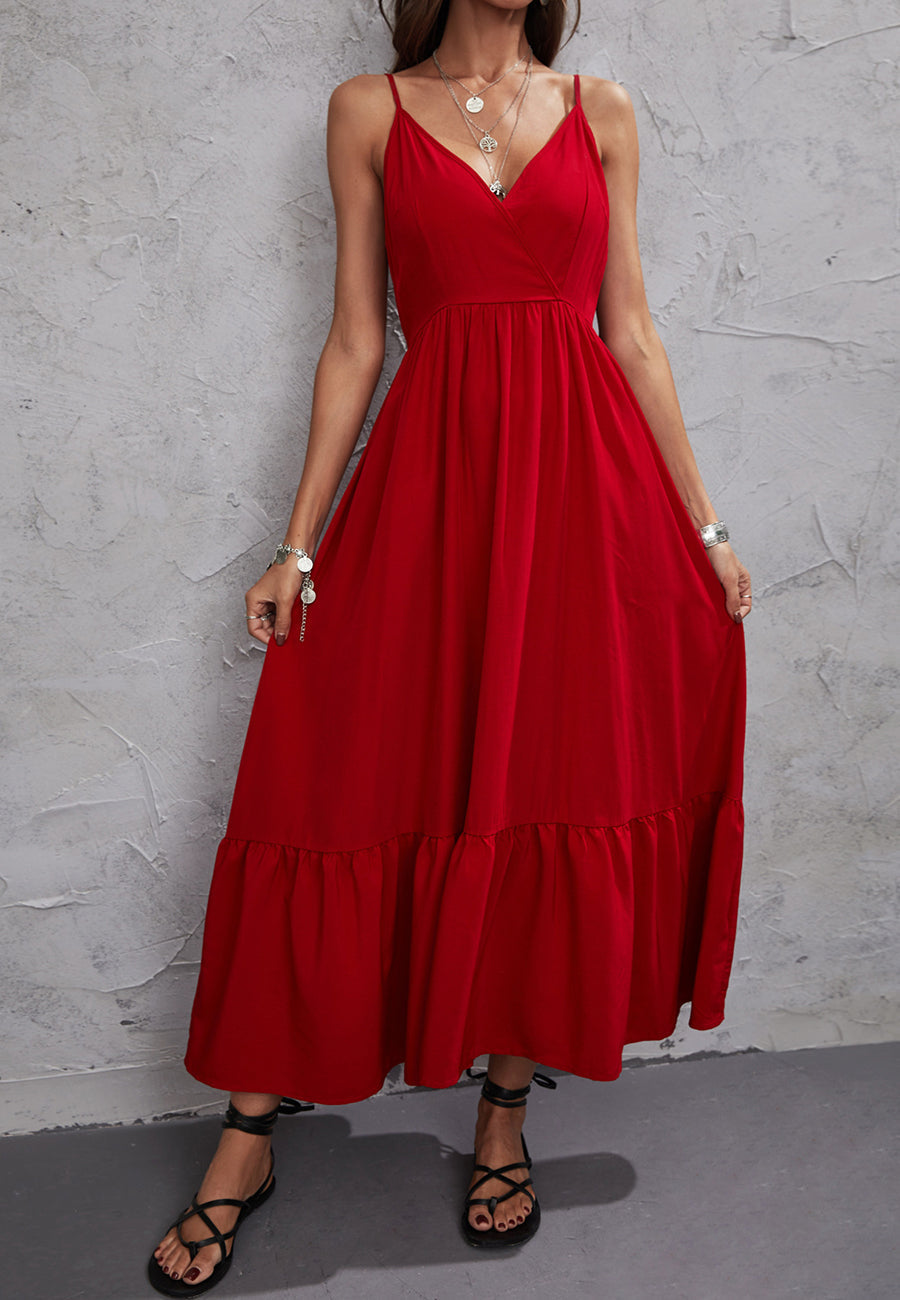 Color Surplice Neck Dress