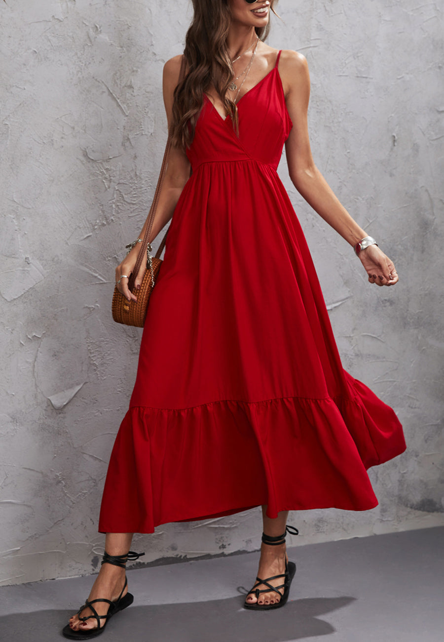 Color Surplice Neck Dress