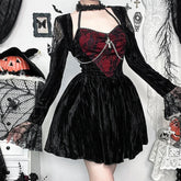 Crimson Lace Velvet Petite Dress