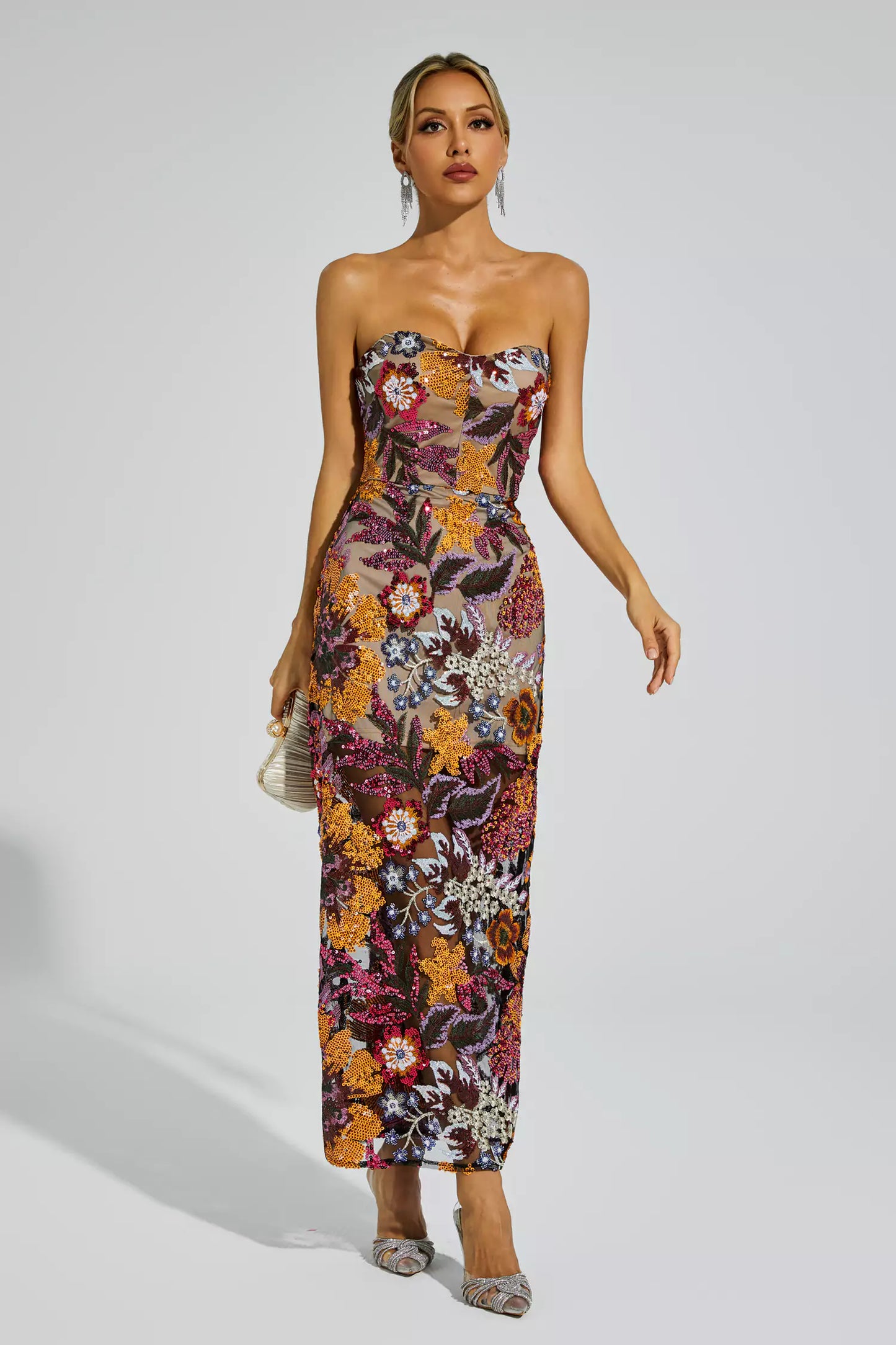 Jessica's Off Shoulder Embroidered Sequin Dress - HELLA TREND