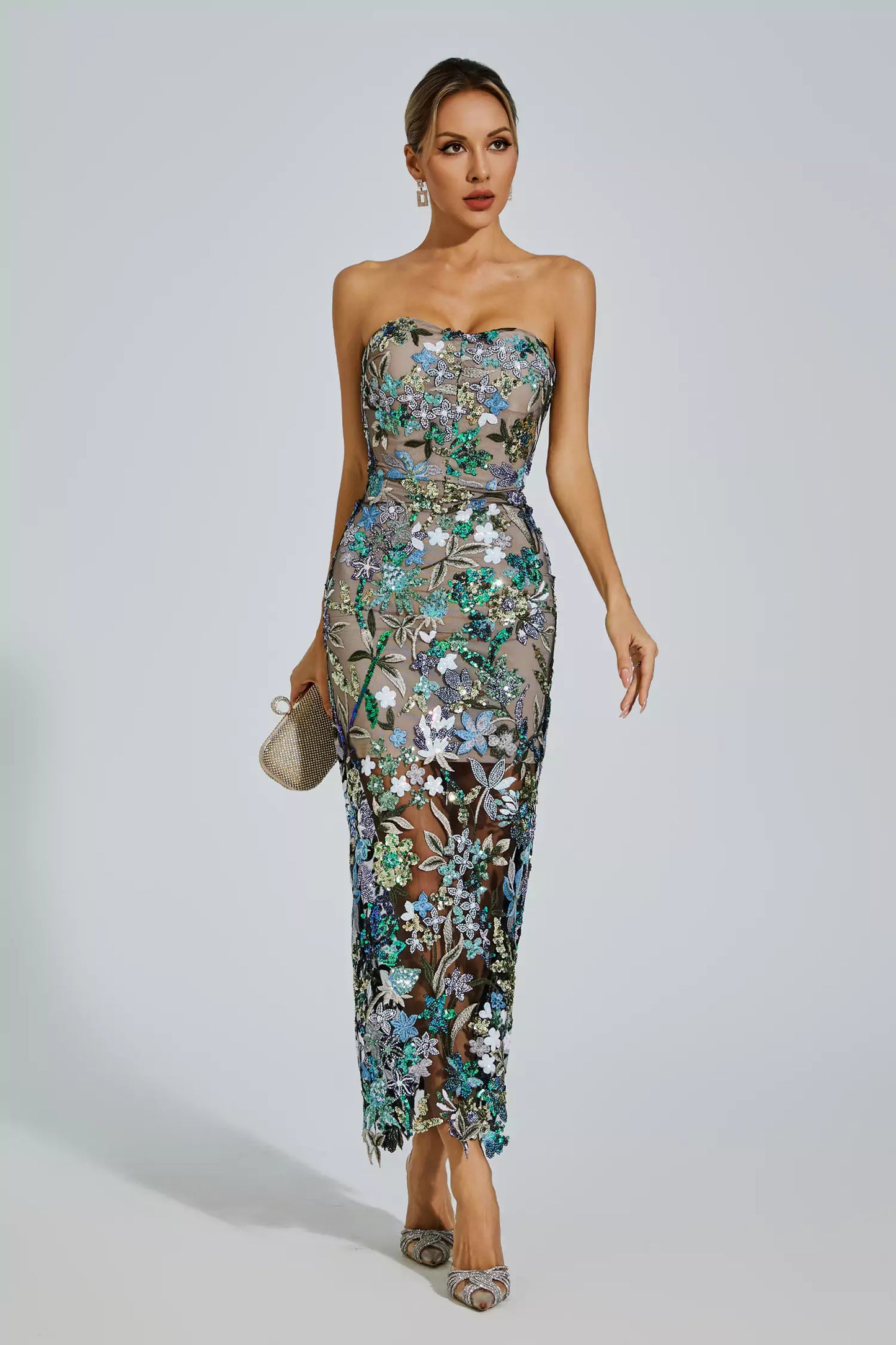 Jessica's Off Shoulder Embroidered Sequin Dress - HELLA TREND