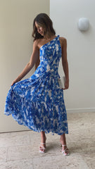 MELIFRANZ - ASYMMETRICAL NECKLINE MIDI DRESS WITH PRINT