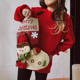Red Christmas Snowman Doll Pocket Sweater Sweaters-L