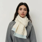 Winter Wool Blend Elegant Minimalist Two Color Splicing Scarf Beige Blue / L172Cm W23Cm Scarfs-L