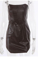 Style PU leather windbreaker lapel short dress & jacket