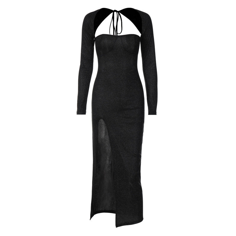 Viv Formal High Charming Slit Glitter Dress