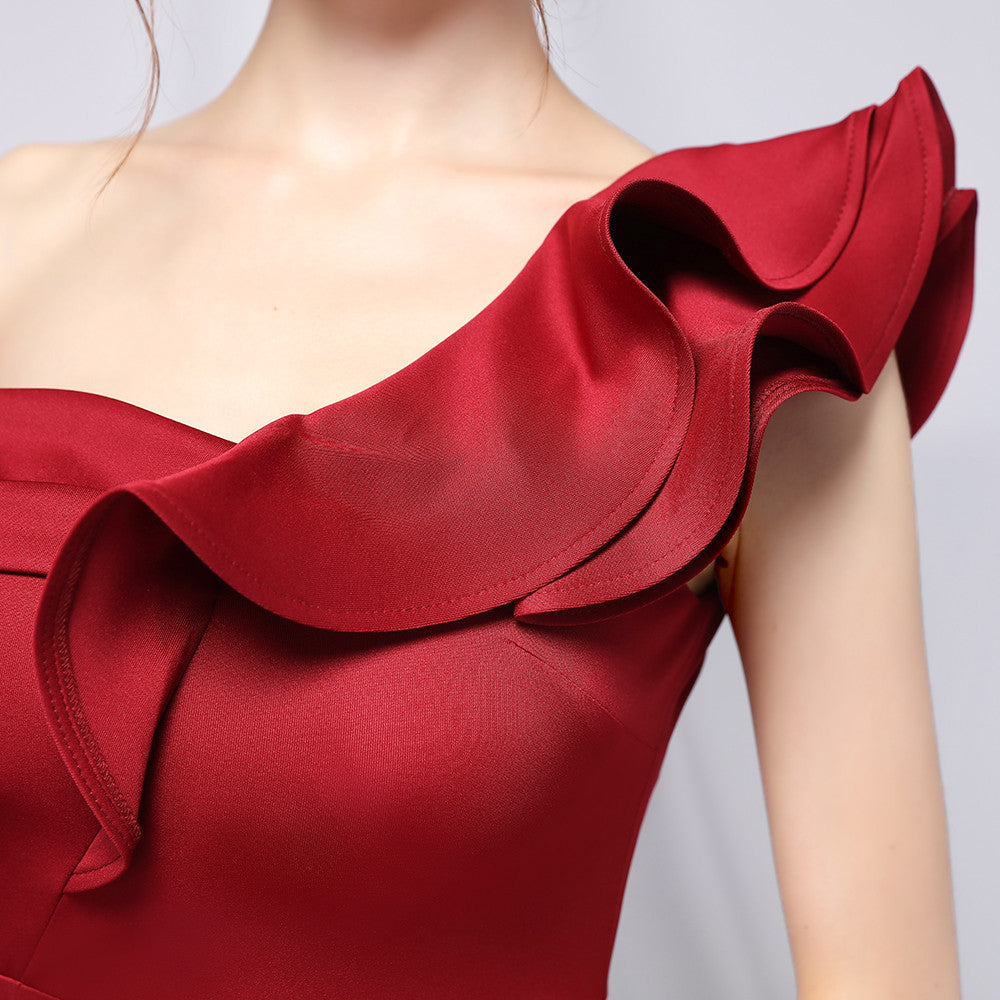 Delana Formal One Charming Shoulder Satin Dress