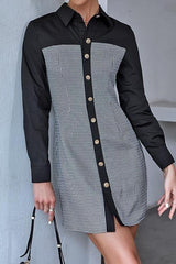Print plaid stitching shirt dress