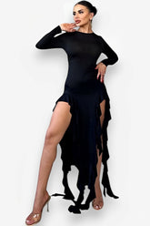 French round neck long-sleeved dress