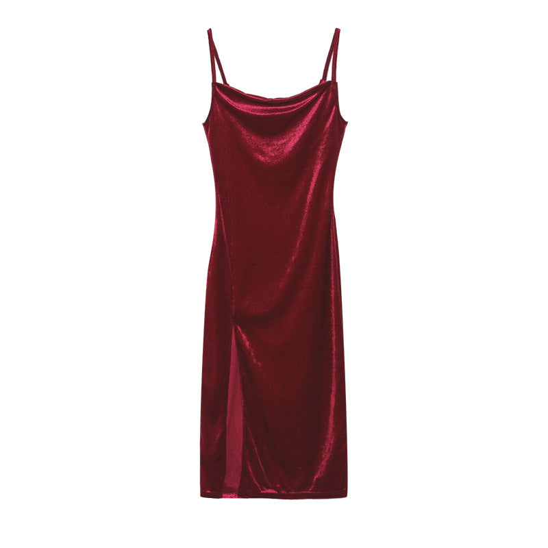 Festive Cheer Velvet Charming Slit Midi Dress