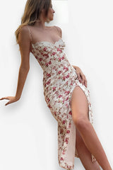 New small floral slit suspender dress