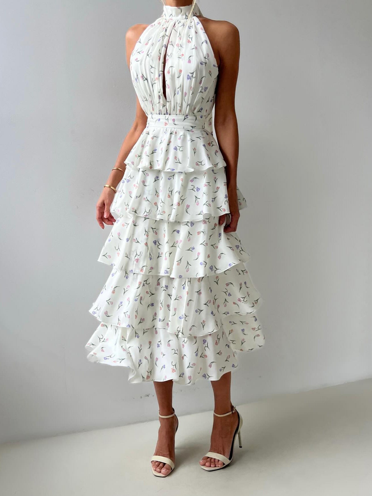 Sleeveless Hollow Floral Layered Dress