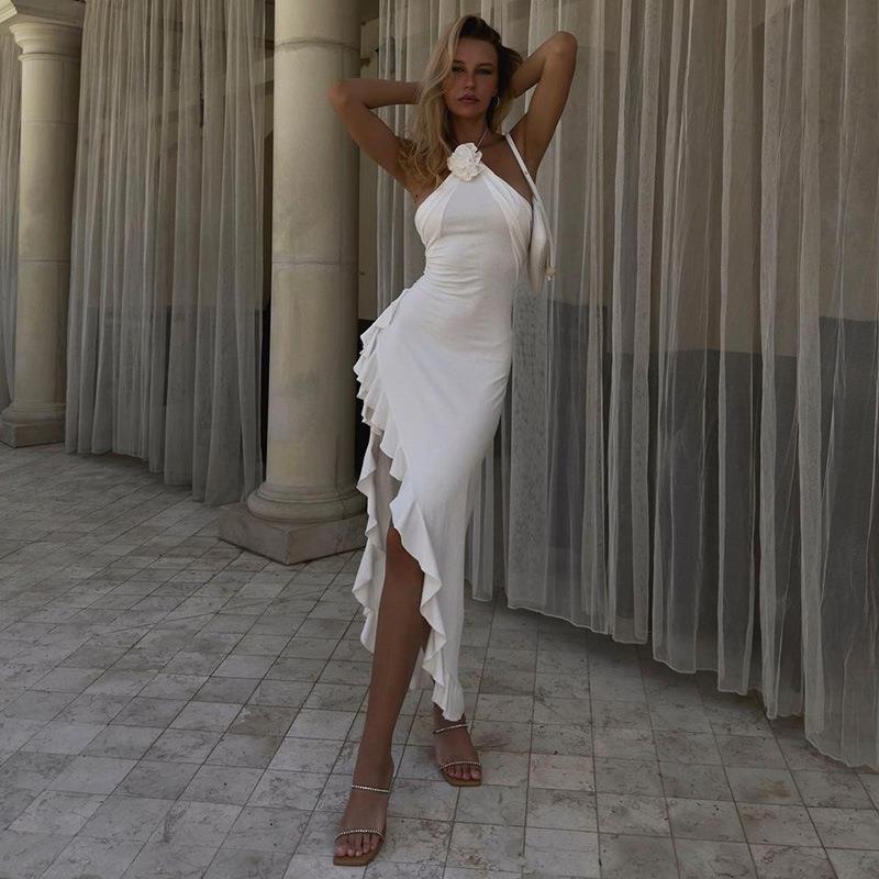 Slim Flower Slit Dress