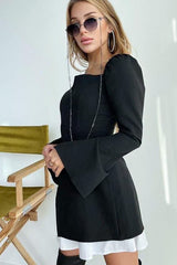 Puff sleeves square neck slits dress