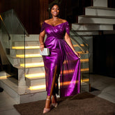 Shoulder V neck Cocktail Evening Dress Party Pleated under Sleeve Cover Dress Dresses