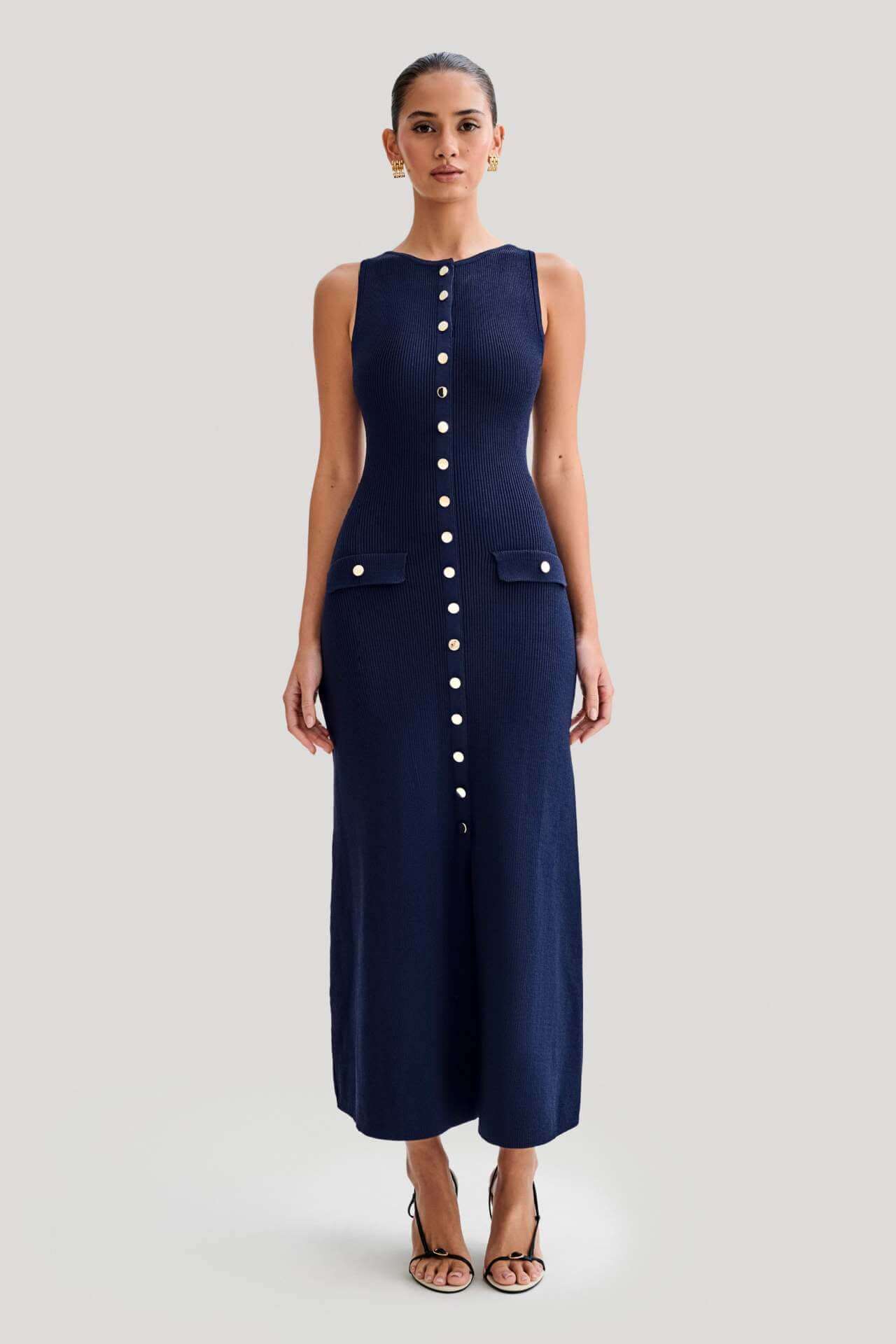 Elegant sleeveless button long dress