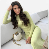 Slim long-sleeved knitted long dress