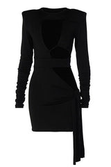 Hollow stitching shoulder pad dress