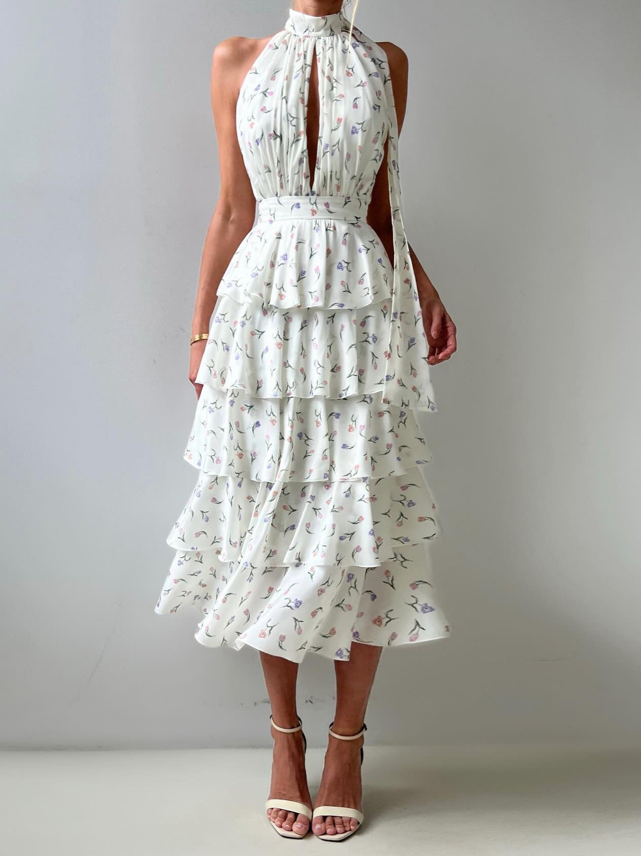 Sleeveless Hollow Floral Layered Dress