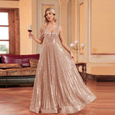 Elegant Champagne Beaded Dress Long Slim Bridesmaid Cocktail Evening