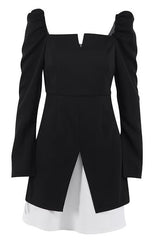 Puff sleeves square neck slits dress