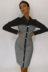 Print plaid stitching shirt dress