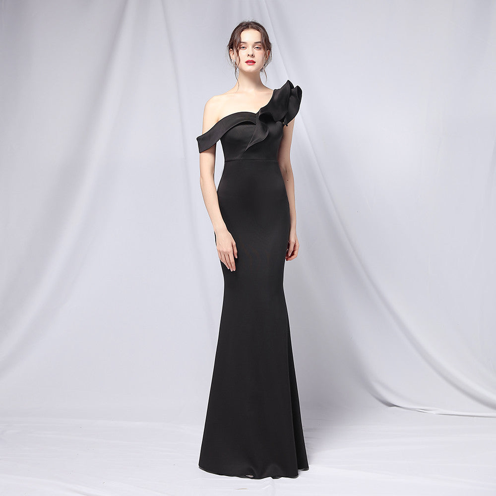 Delana Formal One Charming Shoulder Satin Dress