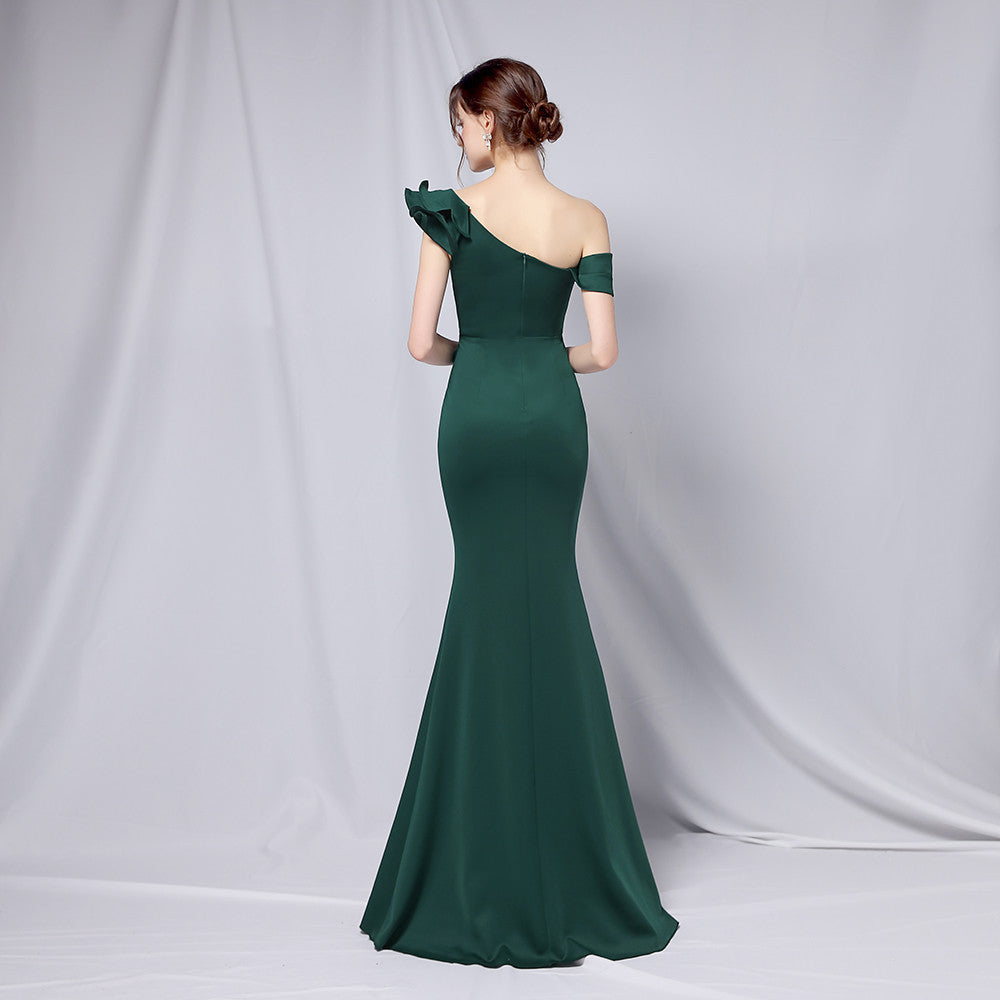 Delana Formal One Charming Shoulder Satin Dress