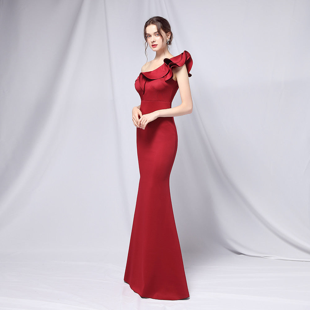 Delana Formal One Charming Shoulder Satin Dress