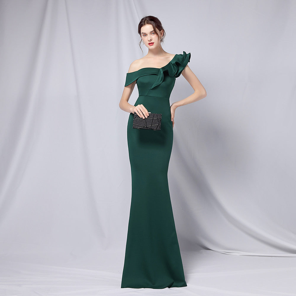 Delana Formal One Charming Shoulder Satin Dress