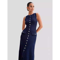 Temperament Sleeveless Round Neck Slim Long Dress