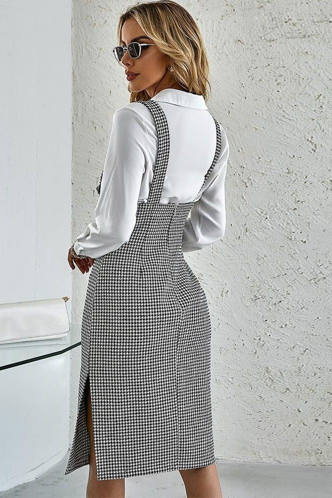 Side slit slim suspender dress