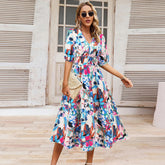 V Neck Bohemian Printed Dress A Line Dress