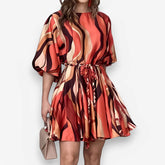 Short-sleeved lace-up printed casual dress