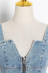 lotus leaf stitching slim blue denim dress