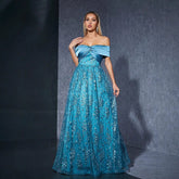 Off Shoulder Bow Dress Embroidery Large Slimming Elegant Evening Dress