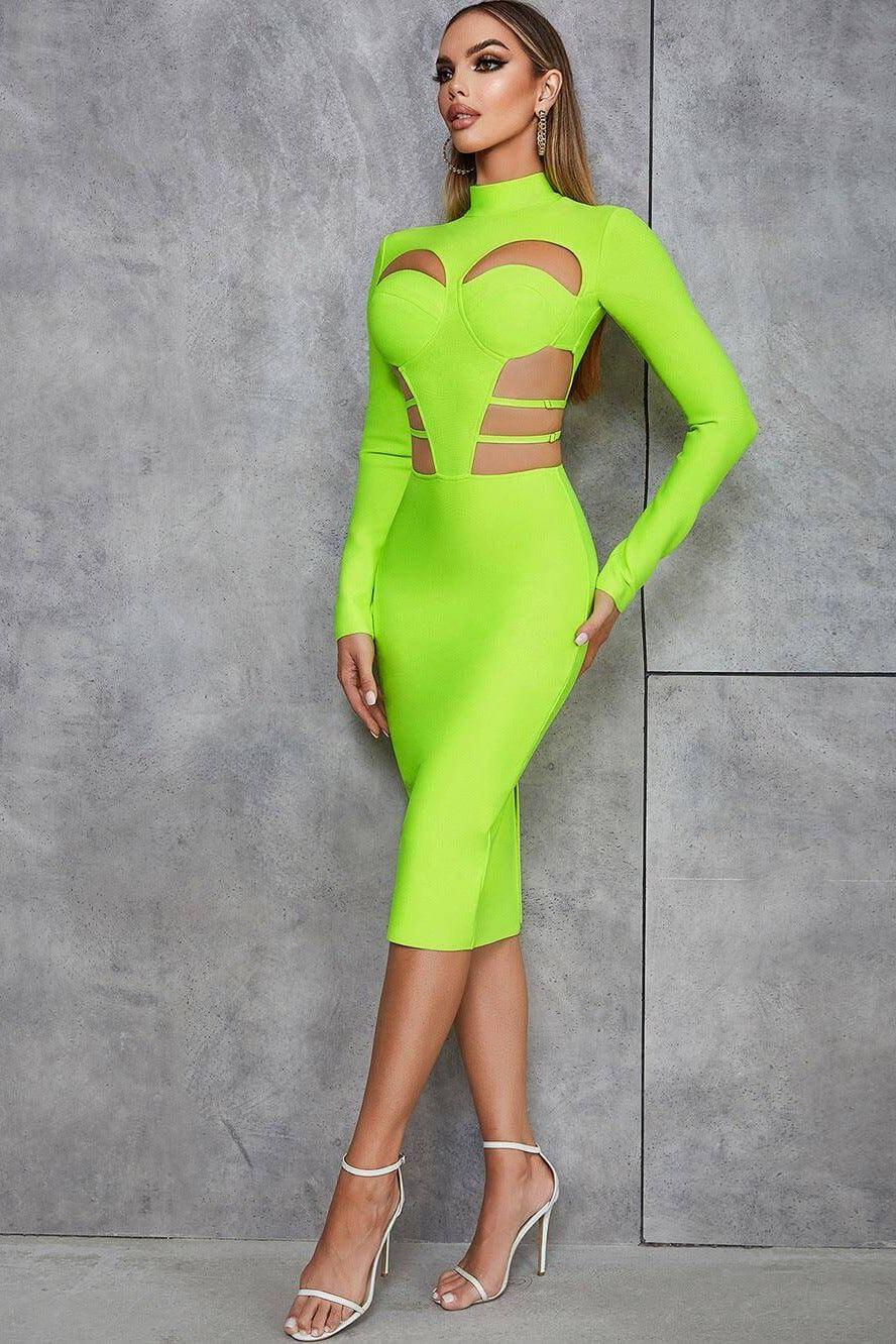 Sexy retro hollow back slit slim long-sleeved dress